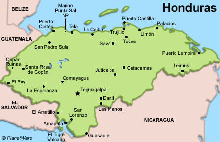 Cities Map of Honduras